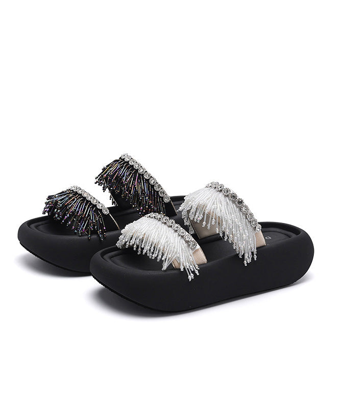 Slide Tassel Toe Splicing Peep Platform Black Sandals