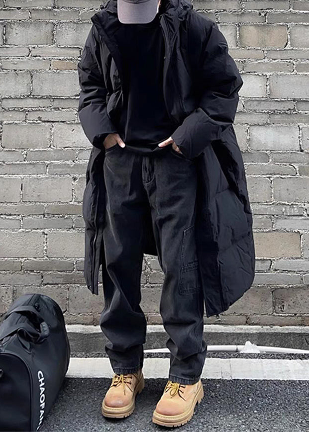 Parka d'hiver noire à capuche avec poches zippées pour homme RJ006