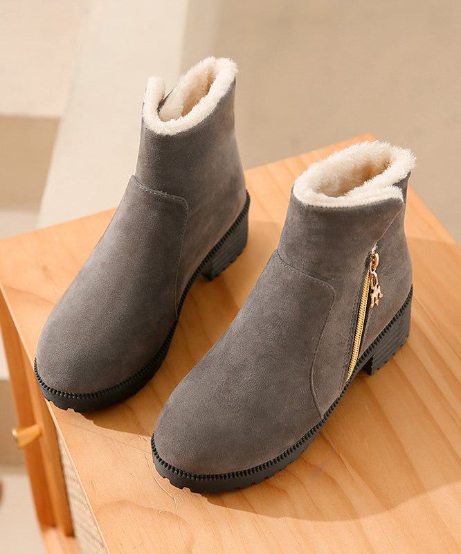 Schwarze klobige Stiefel mit Reißverschluss und flauschigem Wollfutter TP006