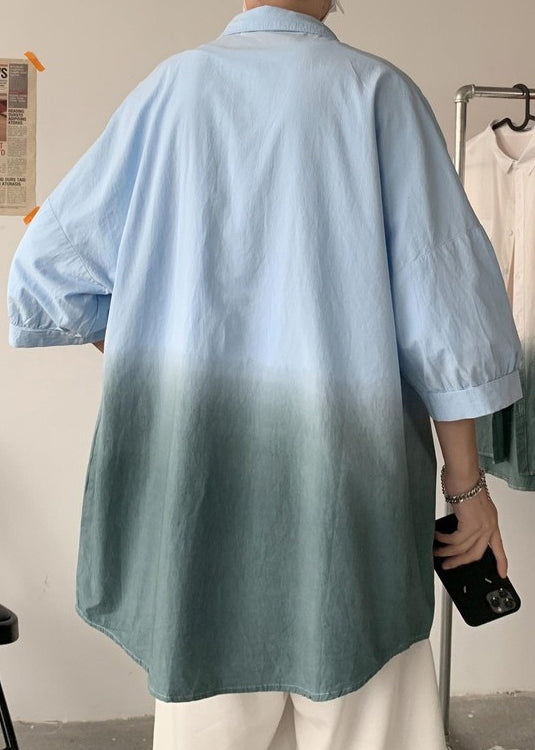 Pan Color Blue Collar Gradient Cotton Button Men Peter Shirts