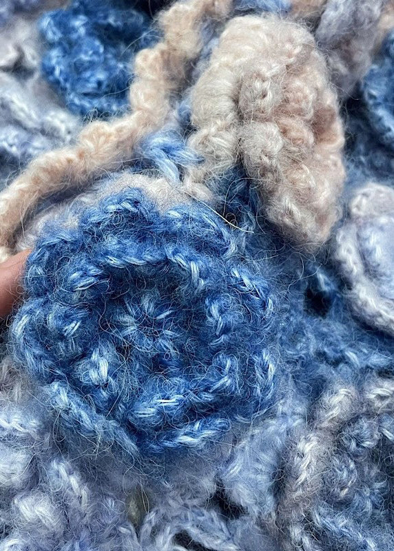 Cardigan d'automne bleu à boutons ajourés et col en V WY029
