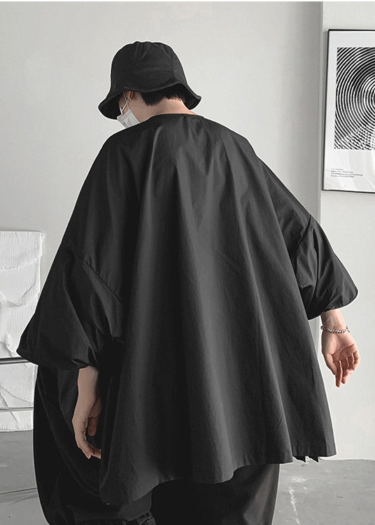 Chemises bohèmes noires asymétriques surdimensionnées en coton, printemps TZ011
