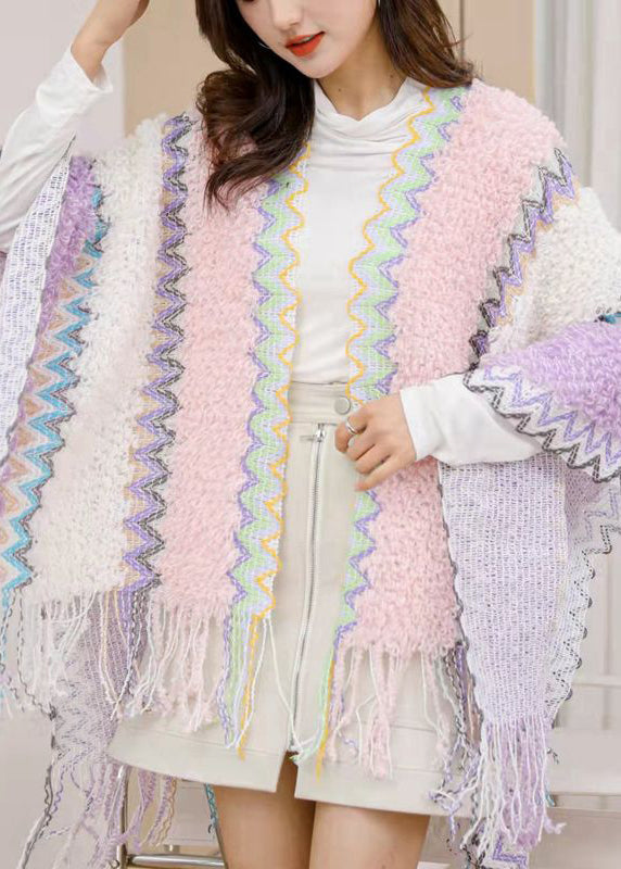 Écharpe tricotée bohème bleue à pompons pour les fêtes WO027