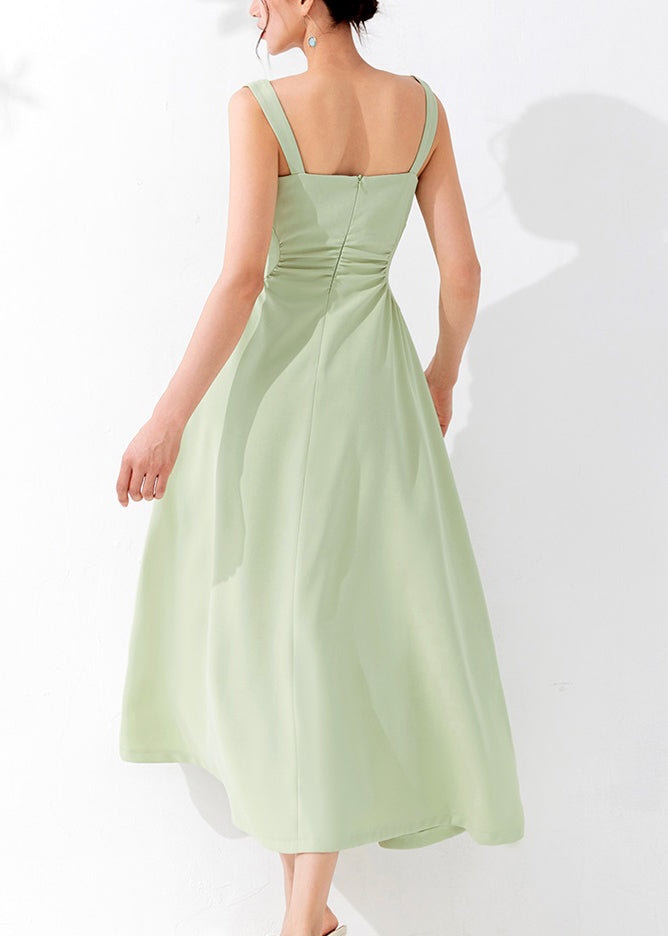Böhmisches grünes schulterfreies Kleid mit hoher Taille, ärmellos, AM1023