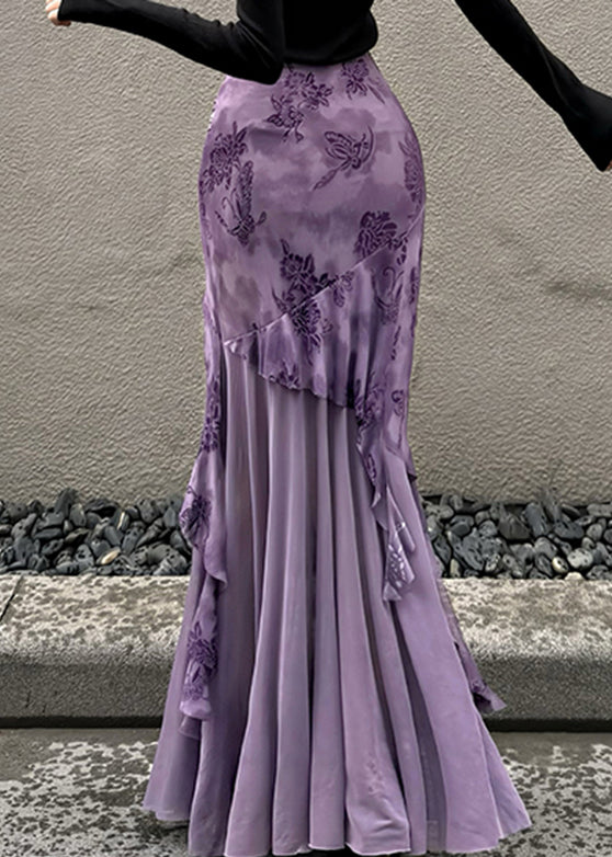 Bohemian Lila Print Patchwork Tüll Wraped Röcke Frühling YP004