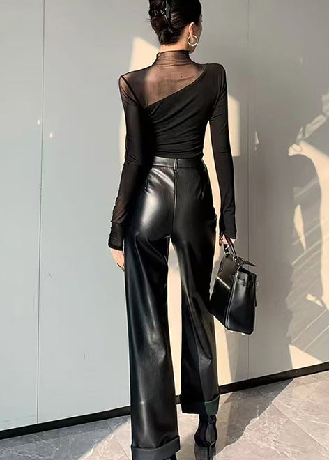 Hauts ajourés asymétriques noirs style bohème, patchwork, printemps YF028