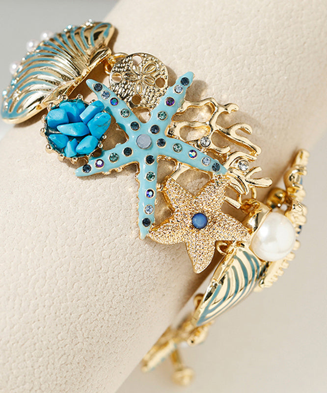 Boho Blau Sterling Silber Legierung Zirkon Shell Seestern Korallen Kette Armband QU011