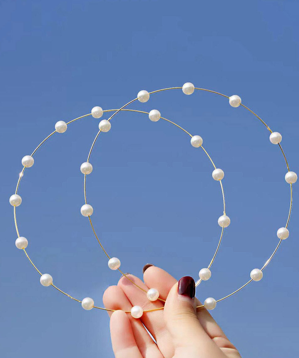 Boho Gold Copper Alloy Pearl Hoop Earrings YA031