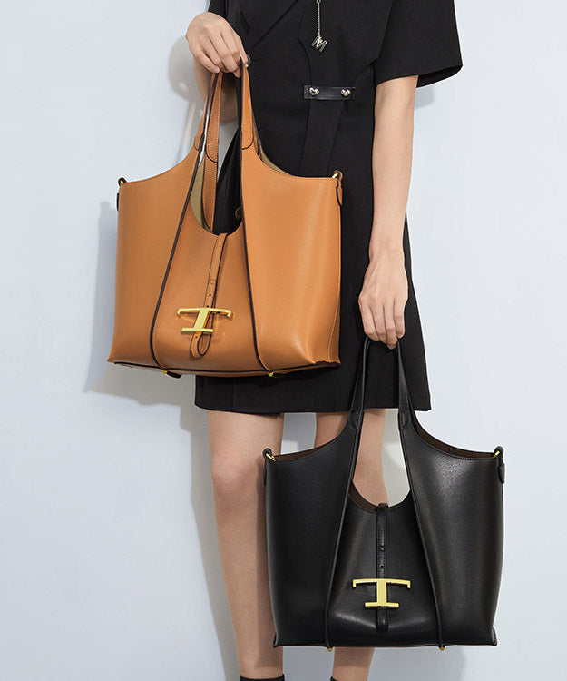 Boutique Schwarze Satchel-Handtasche aus Kalbsleder mit großem Fassungsvermögen QF016