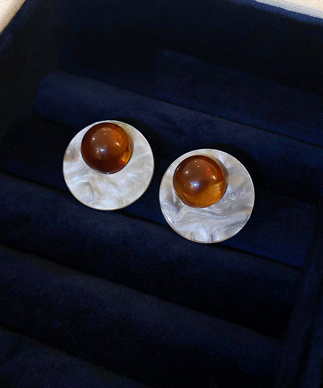 Sterling Resin Boutique Ohrringe Ohrstecker Silber Kaffee