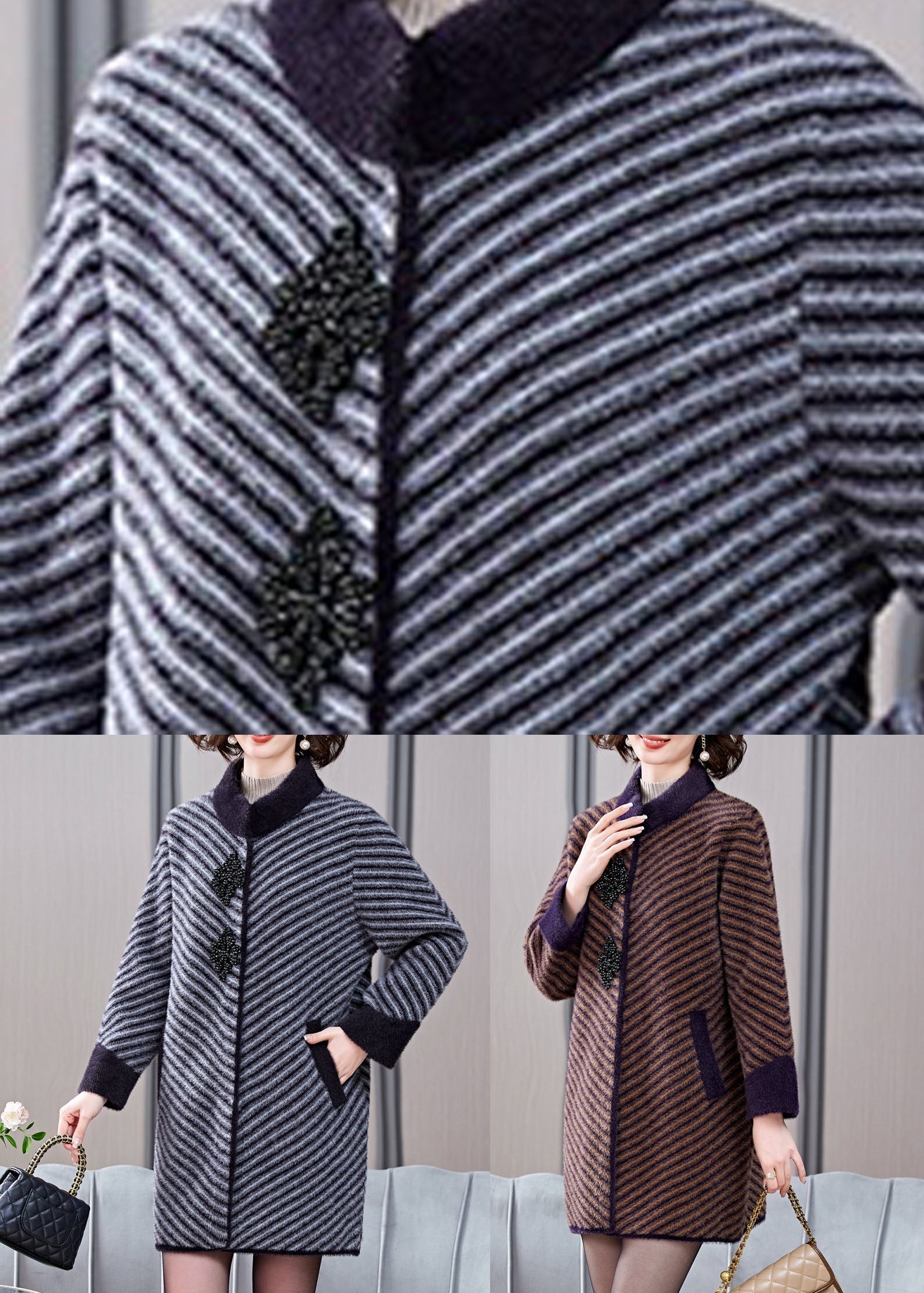 Boutique Coffee triped Striped Mink Velvet Coats Spring TA018