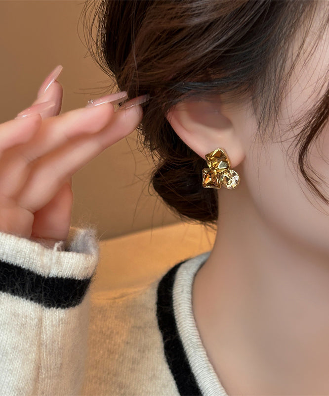 Boucles d'oreilles à tige en alliage de cuivre doré et cristal YD004