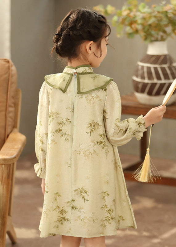 Robe longue lanterne verte à manches à pompons pour filles Boutique