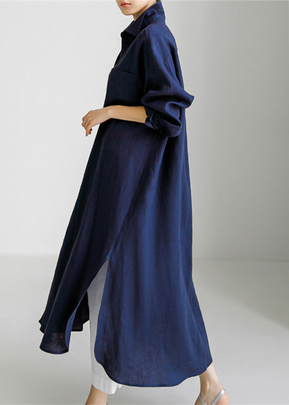 Chemises et robes en coton bleu marine à col Peter Pan, collection printemps TH032