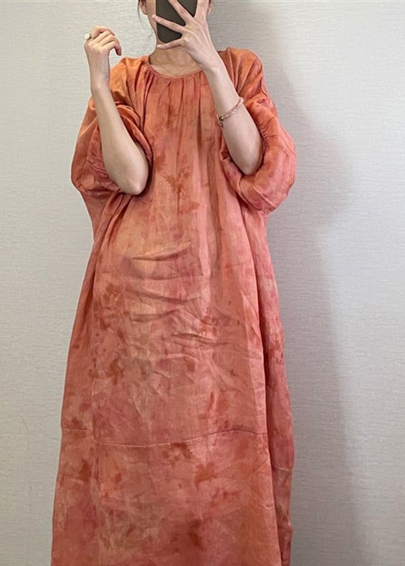 Boutique Robe longue à imprimé orange à col rond et manches longues UU040