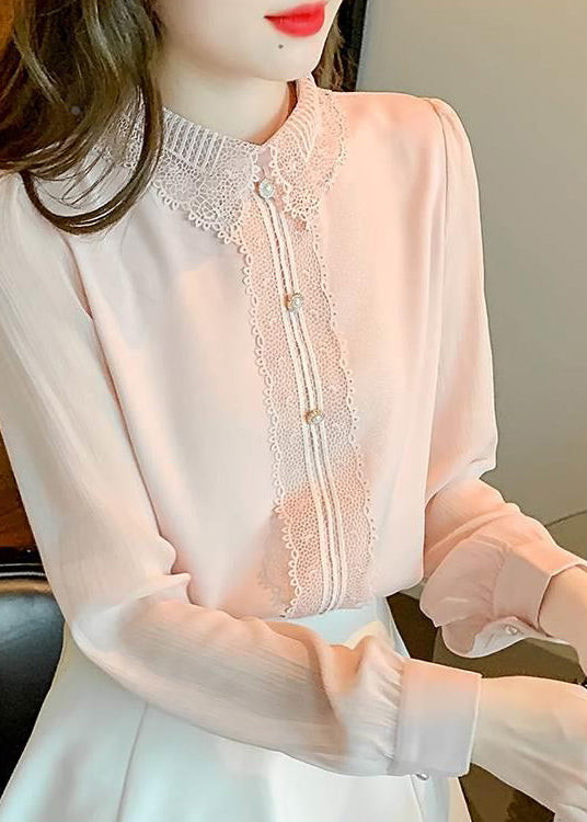 Chemise à col pan en coton rose patchwork Peter Lace