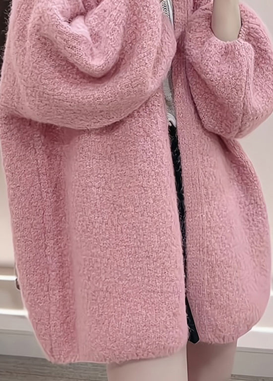 Boutique Pink V-Ausschnitt Übergröße Strickcardigans Herbst WO028