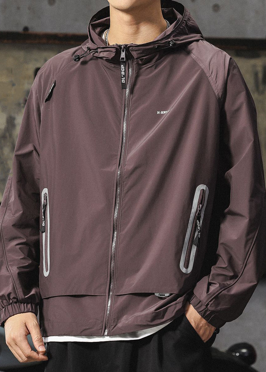 Manteau d'été violet pour homme UPF 50+ à capuche et fermeture éclair