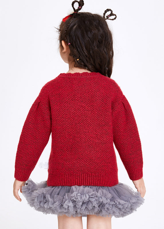 Boutique Rote Schleife Baumwolle Strick Mädchen Pullover Winter WL038