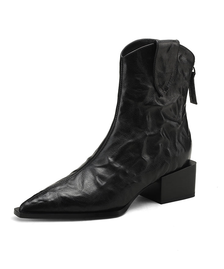 Bottines épaisses à épissures Boutique en cuir de vache marron à bout pointu RS013