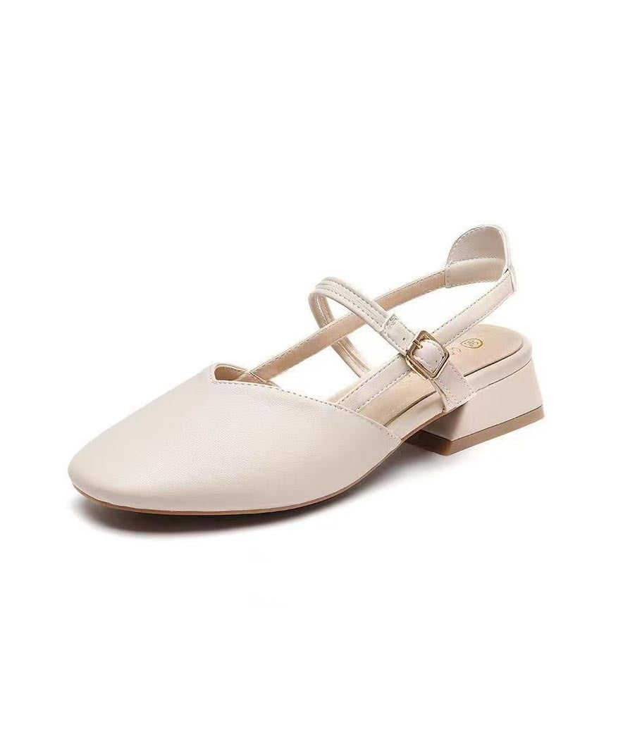 Chunky Boutique Leather Beige Sandals Splicing Faux