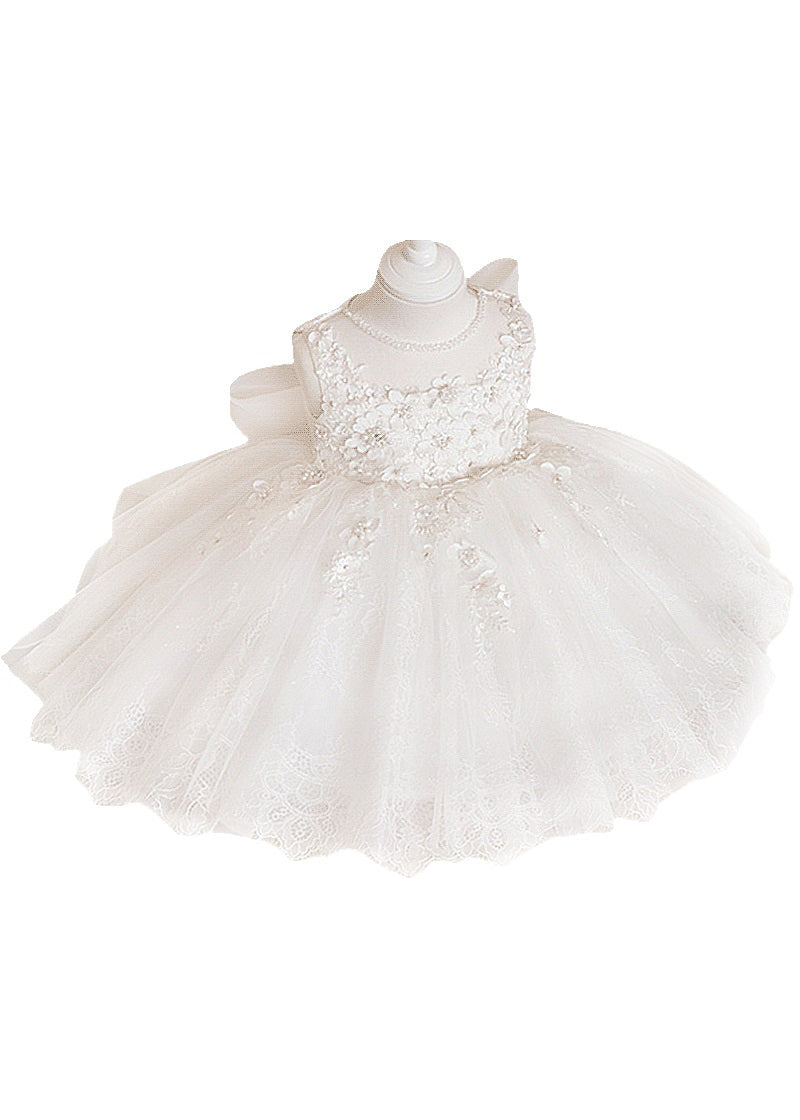 Robe longue blanche en tulle et dentelle florale pour fille, sans manches, collection YS022