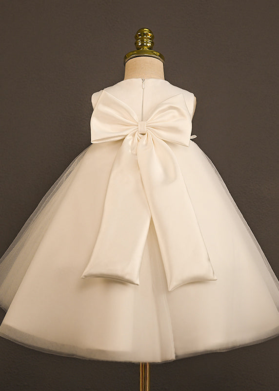Robe longue blanche en tulle patchwork à col rond pour fille, sans manches, YG006
