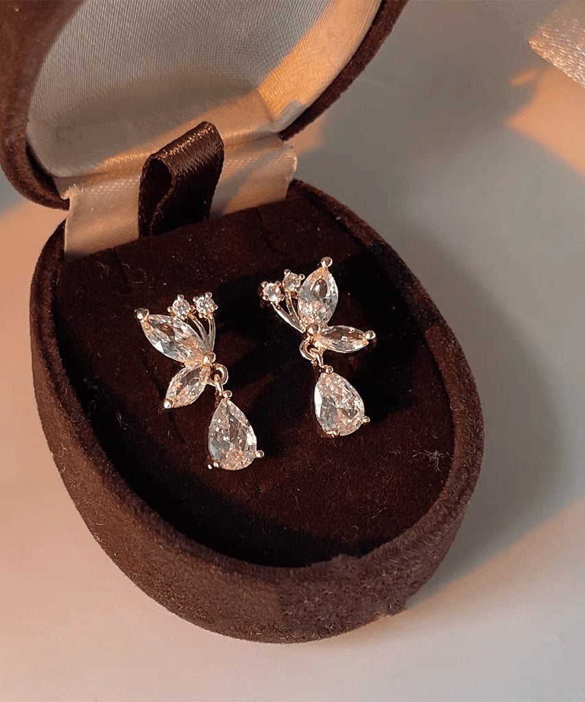 Boutique Weiß Sterling Silber Overgilt Zirkon Wassertropfen Schmetterling Ohrstecker WH024