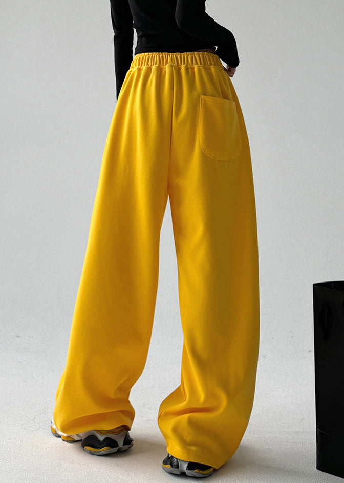 Boutique Gelb Elastische Taille Taschen Solide Hosen Frühling TA041