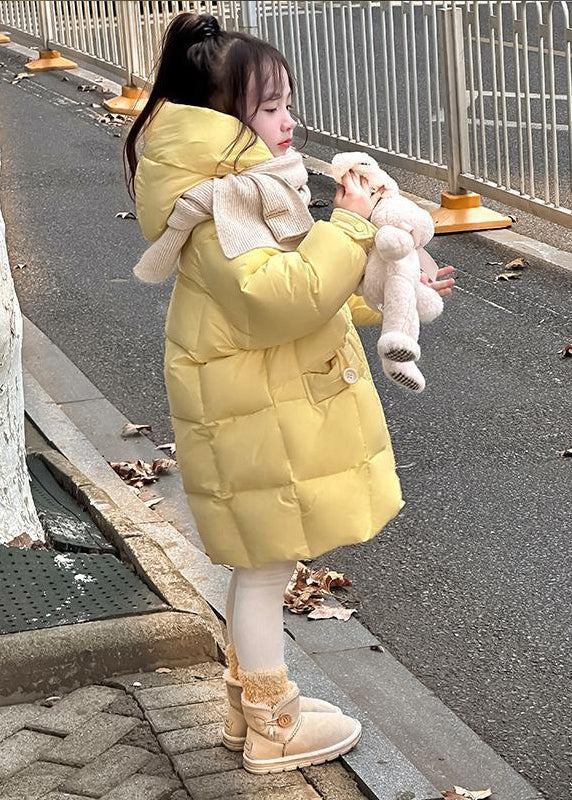 Parka à capuche jaune patchwork boutonnée pour enfant, hiver WL024