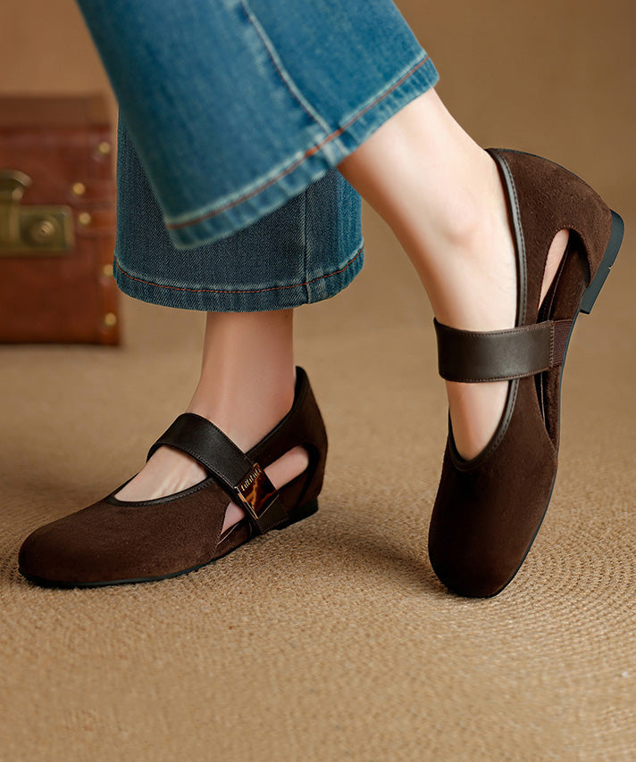 Chaussures compensées en daim marron à brides et boucle pour femme