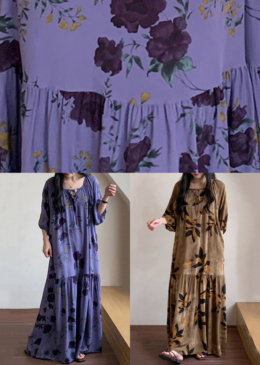 Maxi Neck Cotton Lace Prin Brown Up Dress Pajamas Summer O