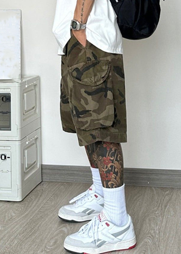 Pockets Camouflage Shorts Cotton Elastic Waist Men Summer