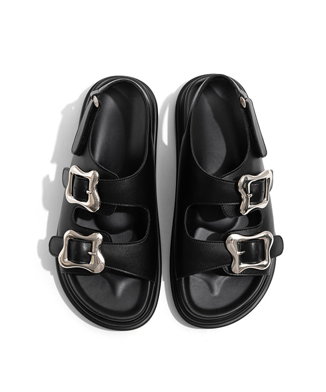 Schwarze Slide Casual Plateau-Sandalen mit Schnalle und Spleißriemen