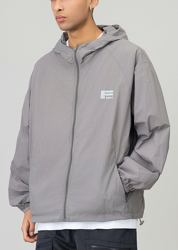 Casual Coat 50+ UPF Black Print Drawstring Hooded Men