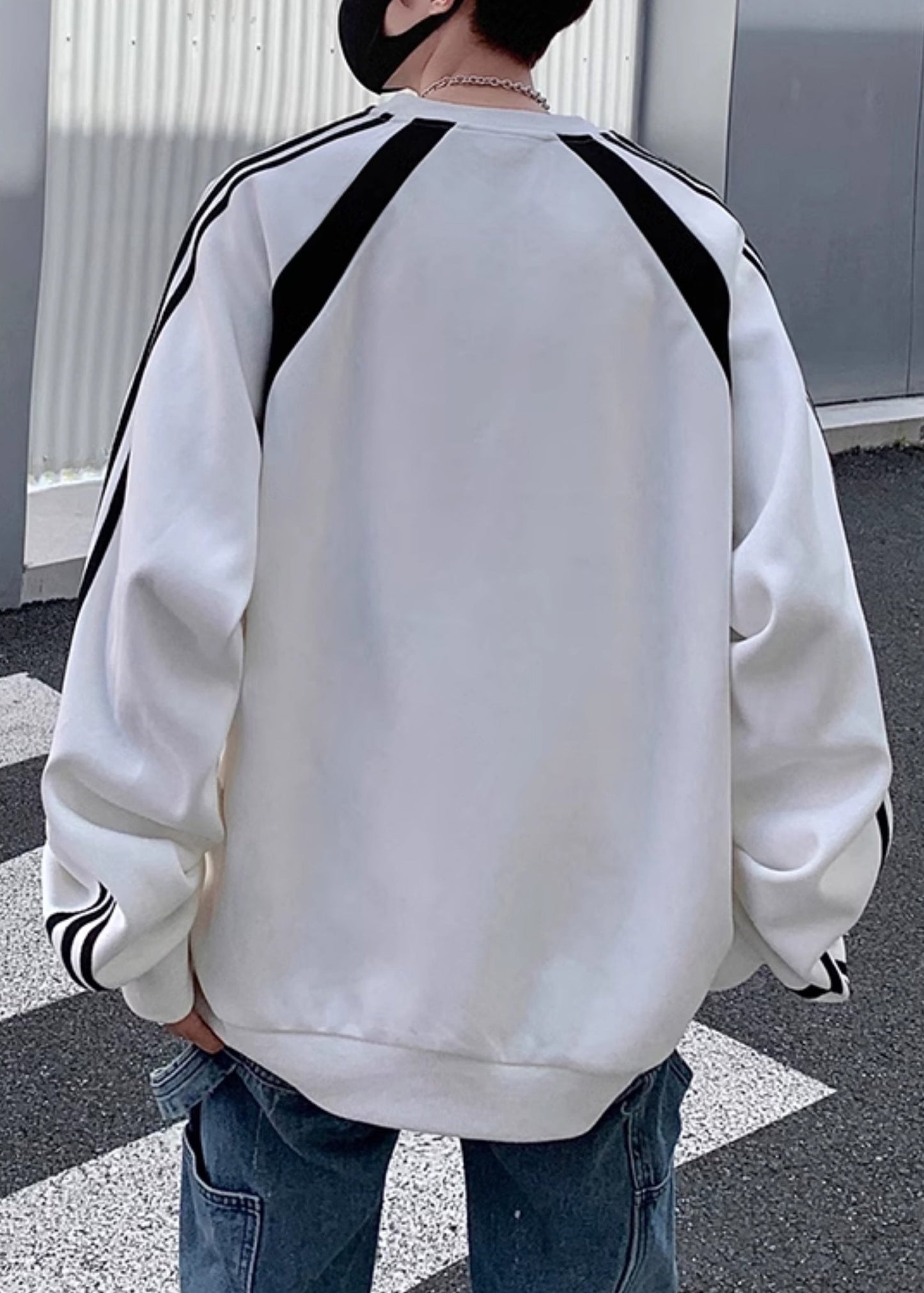 Casual Schwarz O Neck Patchwork Baumwolle Herren Lose Sweatshirts Top Herbst EQ005