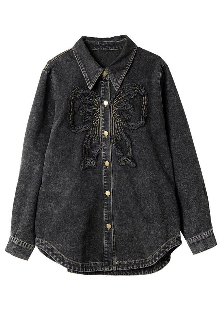 Frühling Peter Denim Schwarz Kragen Pan Button Casual Patchwork Mäntel