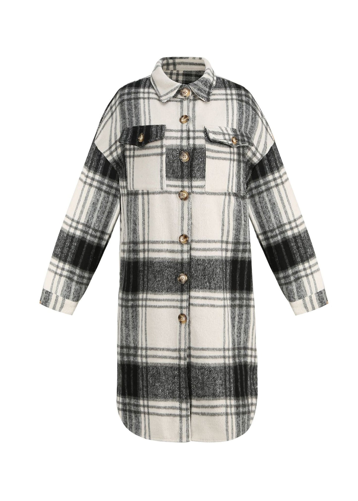 Pan Casual Collar Shirts Coat Spring Plaid Woolen Peter Black