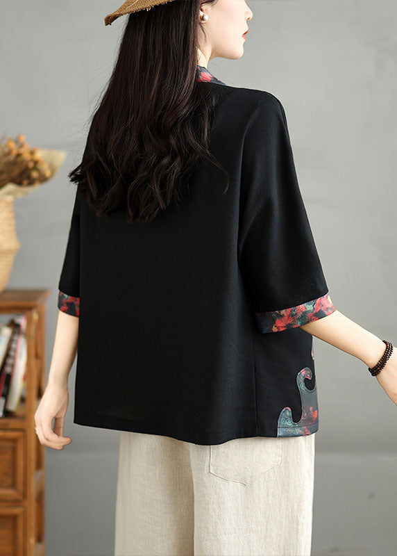 Cardigans Casual Cotton Neck V Button Fall Black Print