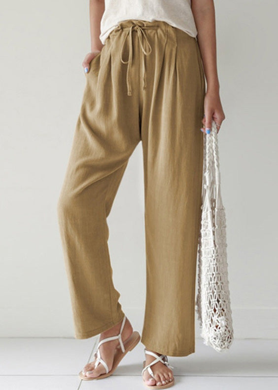 Summer Pants Blue Lace Casual Cotton Pockets Up