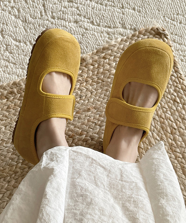 Suede Buckle Strap Shoes Flats Yellow Casual Splicing Platform