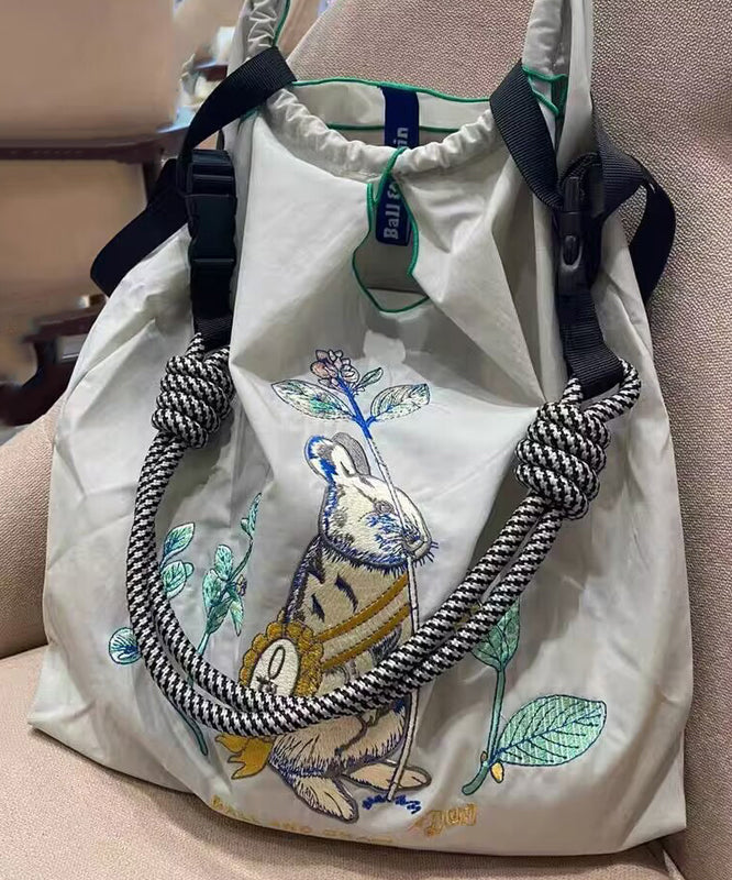 Lässige Einkaufstasche mit großer Kapazität und Stickerei in Grau SX1003