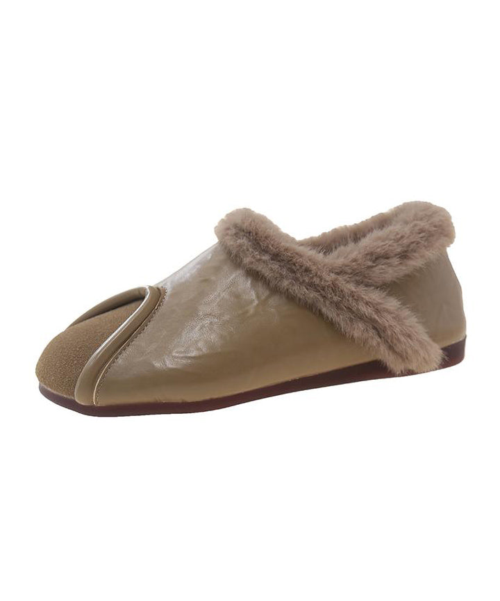 Chaussures plates décontractées kaki confortables avec doublure en laine duveteuse TE021