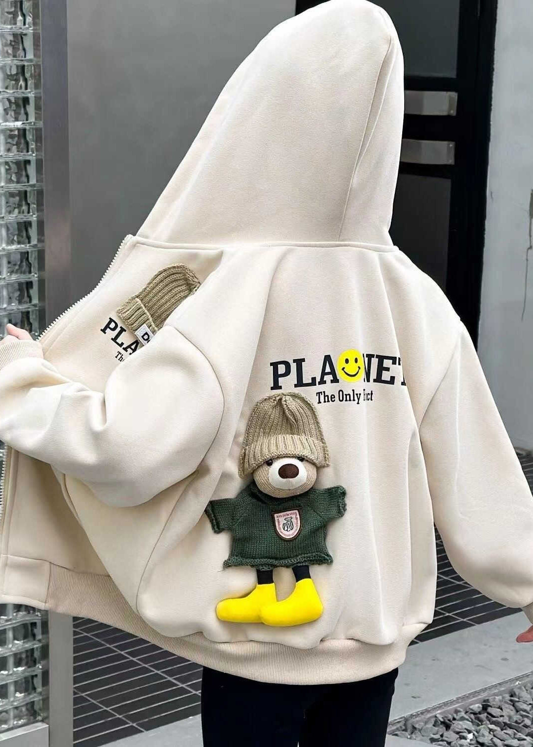 Lässiger Khaki-Grafik-Kapuzenpullover für Kinder mit Reißverschluss, Oberbekleidung, Herbst, QV049