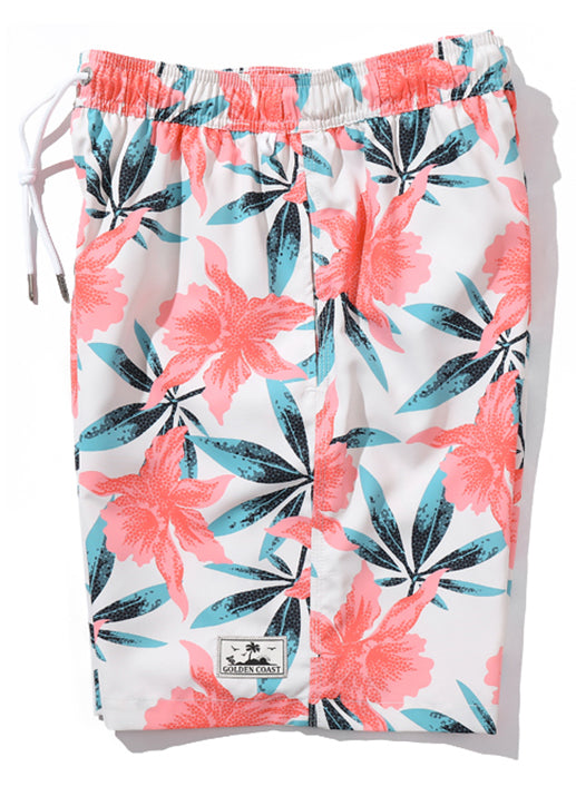 Taille Elastischer Druck Lässige Sommertaschen Baumwollshorts Herren Rosa