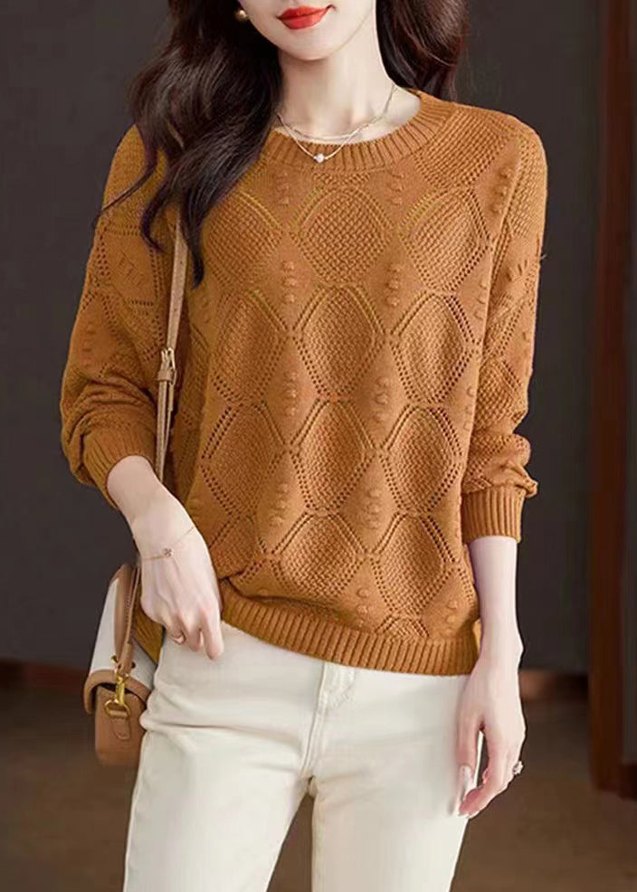 Pull décontracté en coton tricoté à col rond et imprimé rose, collection automne WR046