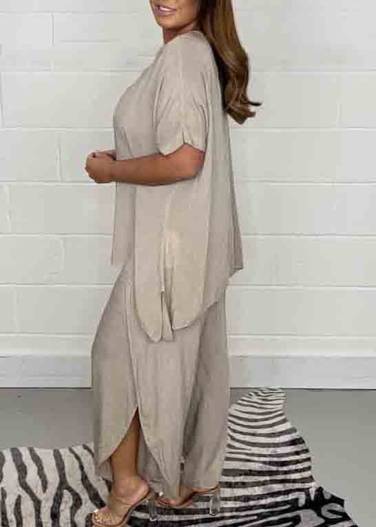 Oversized Two Color Side Open Casual Pieces Set Linen Solid