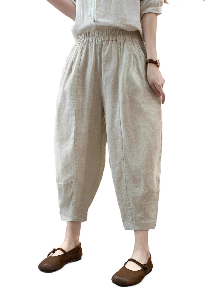 Hose Sommer Taille Weiß Leinen Harem Casual Elastic