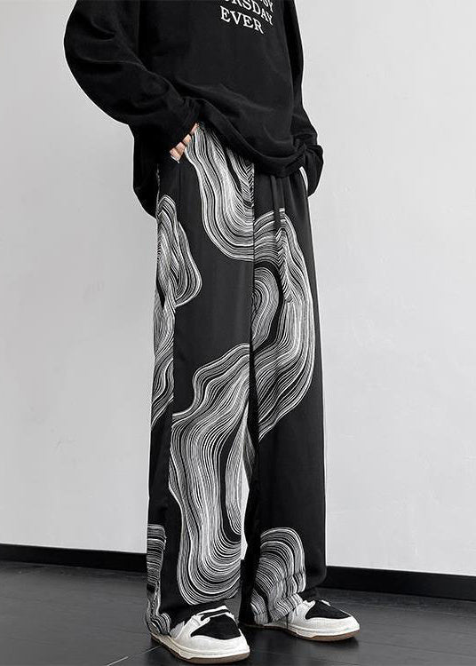 Schicke schwarze Baumwollhose mit Taschen und elastischer Taille für Herren, Herbst WA038