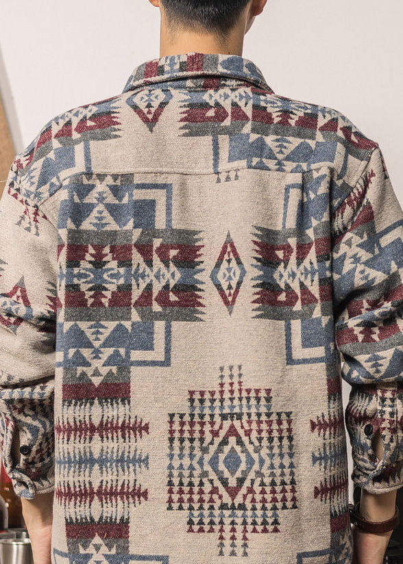 Schicker blauer Peter-Pan-Kragen-Print Wollhemdmantel für Herren im Herbst RO016